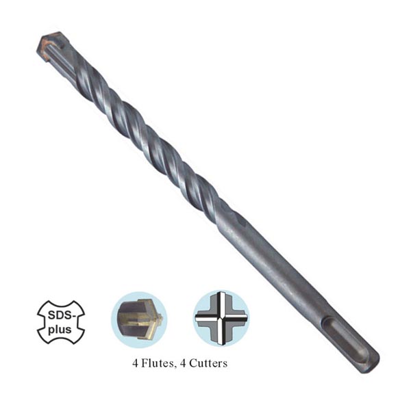 SDS-plus Hammer Drill Bits, 4 Flutes, 4 Cutters (Cross-Head)